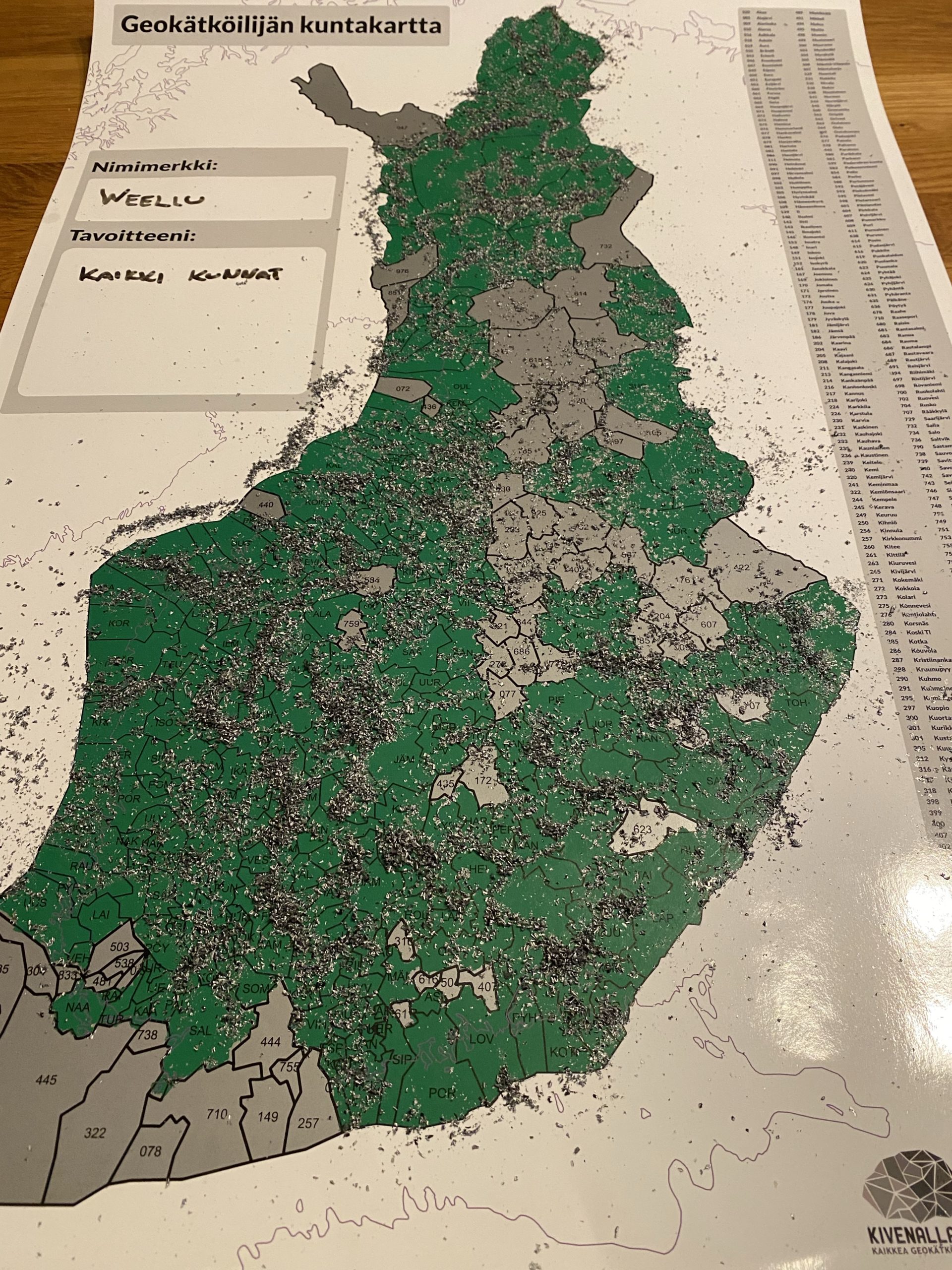 Testissä: Geokätköilijän raaputuskartta - 61° 23° Tampere